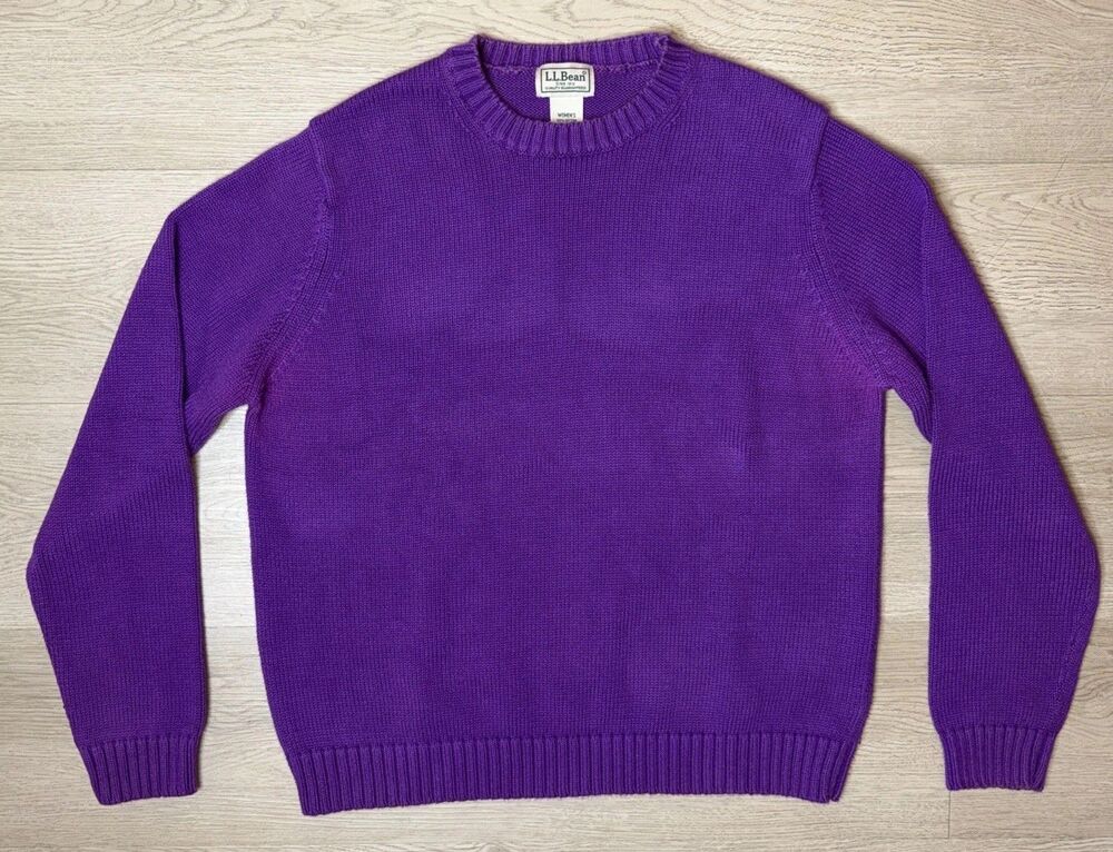 L.L. Bean Womens Purple Knit Crewneck Sweater Small 100% Cotton Ribbed Trim